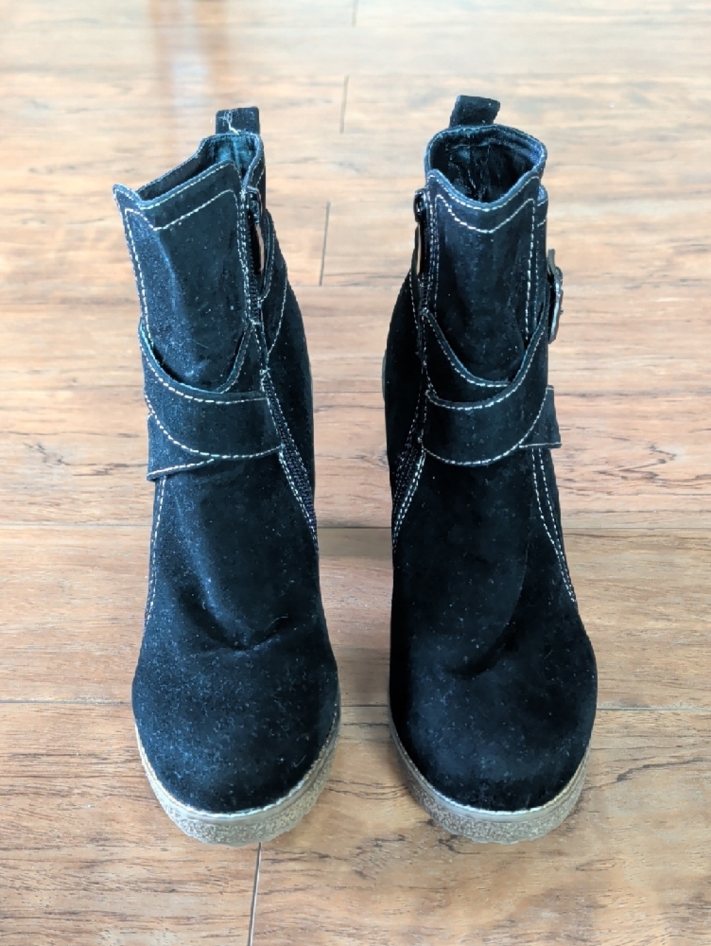 Capelli Black Faux Suede Ankle Boots Size 9 | Block Heel Buckle Strap Zip Boots - Picture 5 of 15